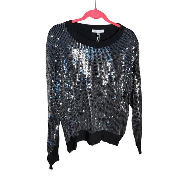 Sioni Milano Sequin Sweater Pullover Crew Neck Black Womens Size XL NEW - Picture 1 of 4